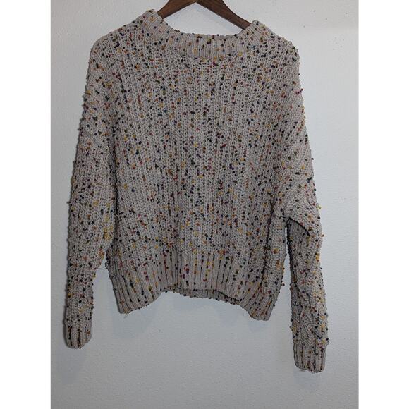 Easel Confetti Pom Pom Crew Neck Knit Cream Sweater Multicolor Size Small M - Picture 1 of 7